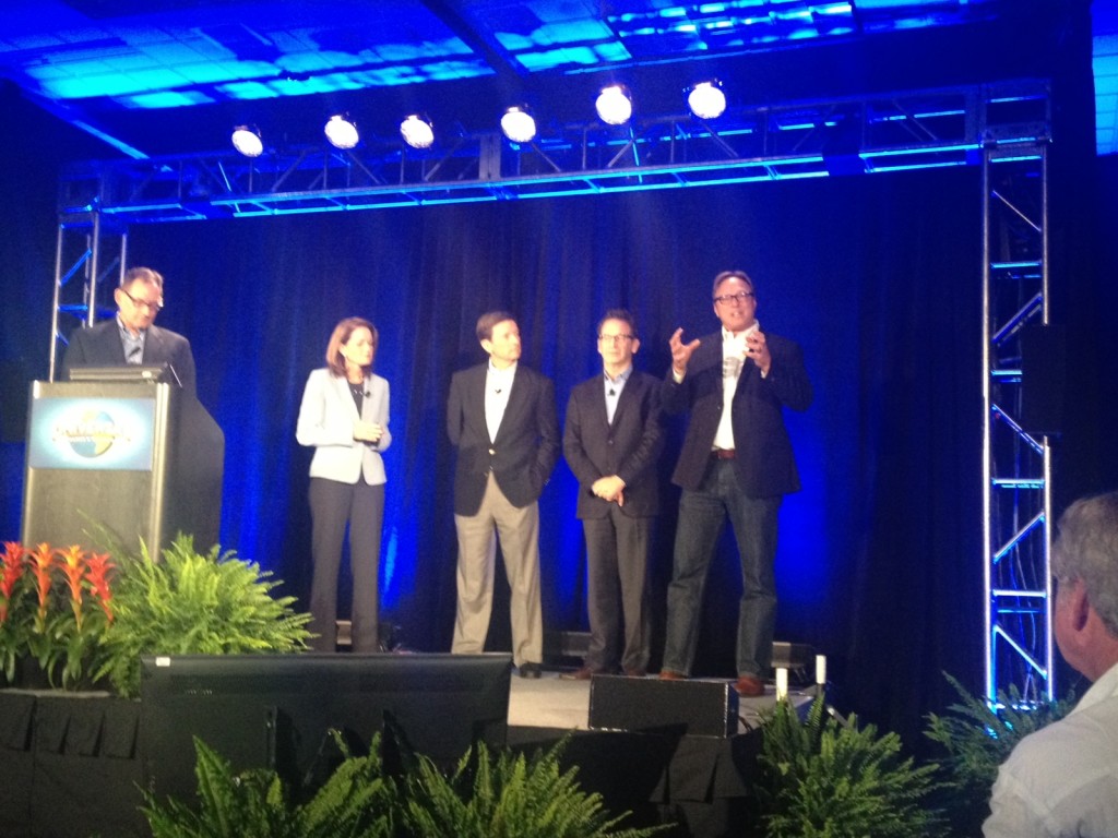 Left to right: Tom Schroder, vice-president, corporate communications, Universal Orlando Resort; Alice Nosworthy, executive vice-president, sales & marketing, Universal Orlando; Bill Davis, president, Universal Orlando Resort; Larry Kurzweil, president & COO, Universal Studios; and Chick Russell, show producer, Universal Productions.