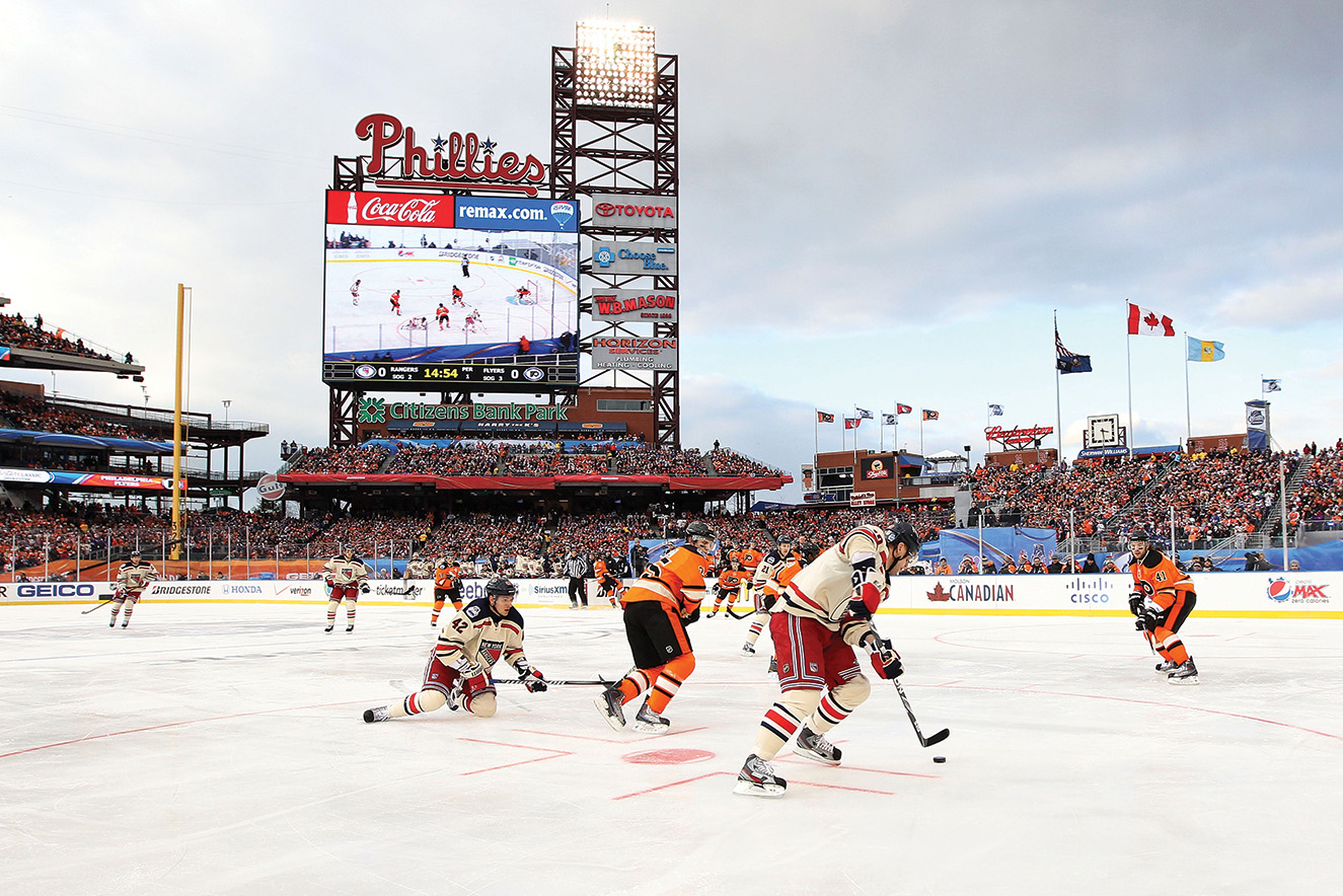 The last Winter Classic was staged January 2, 2012, at Philadelphia’s Citizens Bank Park. The New York Rangers defeated the Philadelphia Flyers 3-2. Photo courtesy of Bruce Bennett/Getty Images