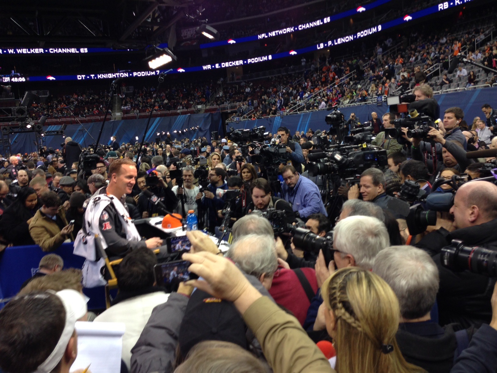 Peyton Manning addresses the media.