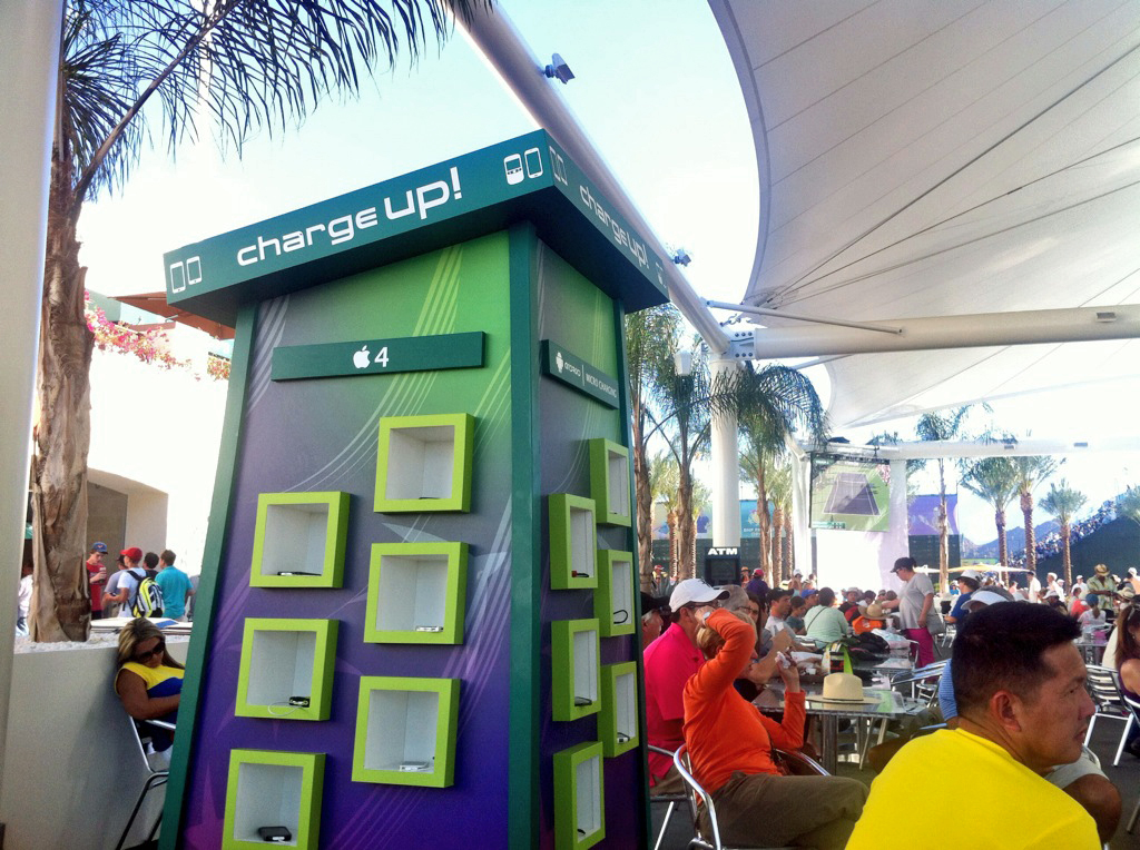 Very popular charging station near Tommy Bahama Bar outside stadium 2.