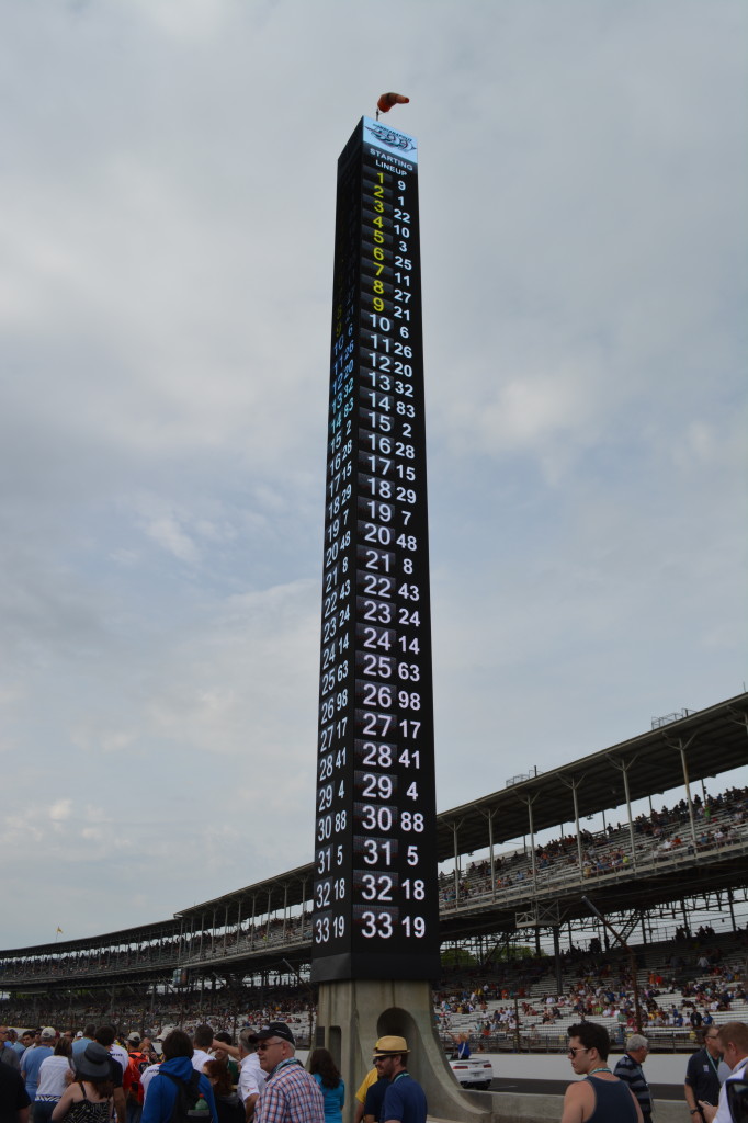 The recently renovated pylon to keep track of which driver is in what position.