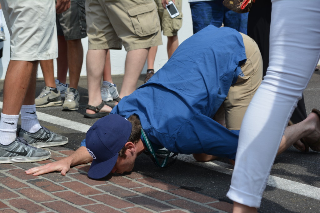 Kissing the bricks, an Indy 500 tradition.