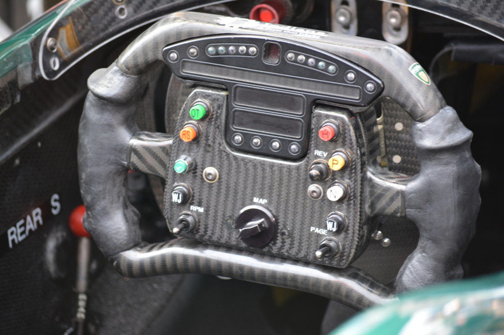 The steering wheel of an IndyCar has many options for the drivers. Cruise control is not one of them.