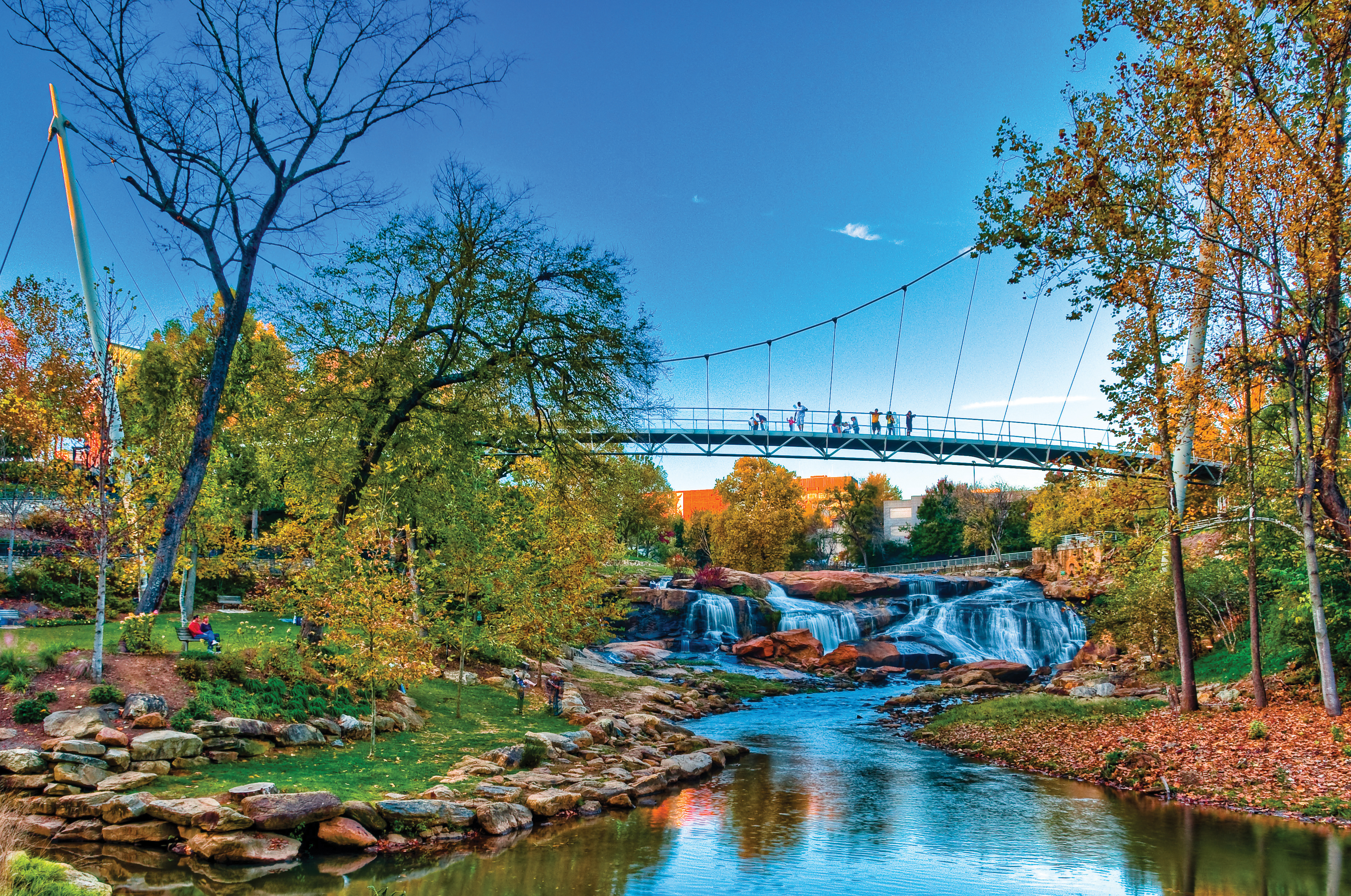 Falls Park on the Reedy featuring the Liberty Bridge
