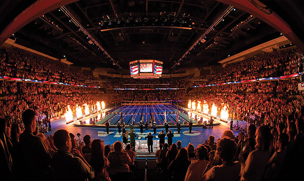 The U.S. Olympic Swim Trials were staged in Omaha, Nebraska, in 2008 and 2012 in temporary pools constructed in CenturyLink Center. The event will return in 2016. Photo courtesy of Omaha CVB