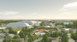 North-South concept rendering for the RFK Stadium campus. Copyright OMA, Rendering by Robota