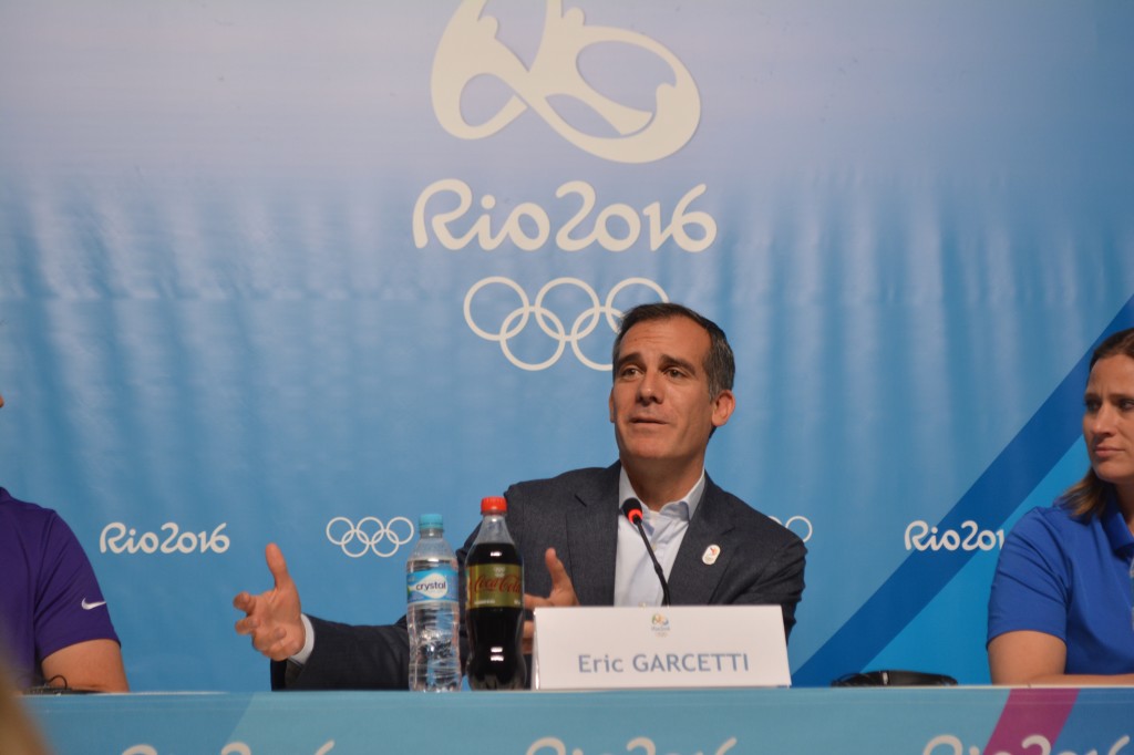 Los Angeles Mayor Eric Garretti discusses the city's Olympics bid.