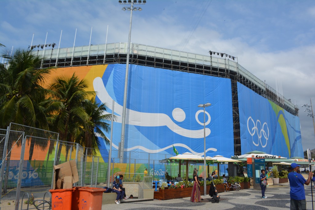 Outside the beach volleyball venue.