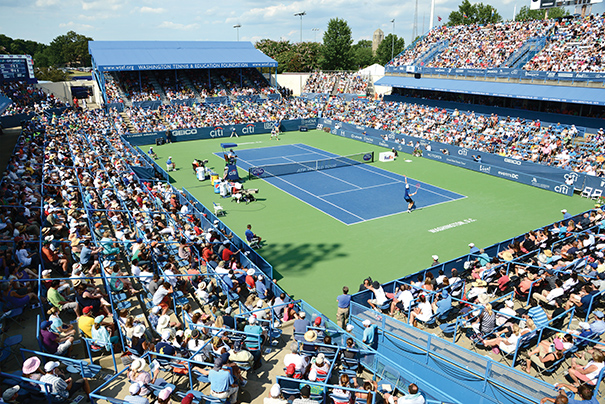 The Citi Open tennis tournament is held annually each summer in Washington, D.C., at the Rock Creek Park Tennis Center, which seats 7,500 and has 31 air-conditioned suites. Photo courtesy of Events DC