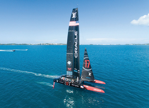 The 35th America’s Cup will be staged in Bermuda May 26–June 27. Oracle Team USA, the defending champion, chose to hold the event just off the coast of the island, where fans will be close to the action. Photo courtesy of Sam Greenfield/Oracle Team USA