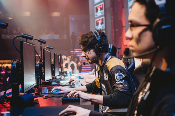 Andrew “Andinster” Woodward of Spacestation Gaming competes onstage during the Smite match at Esports Arena Las Vegas’ grand opening