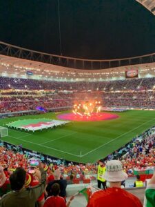 The pregame ceremony included lots of fireworks before the U.S. men's national team took on Wales in the first group stage game for both teams at the 2022 FIFA World Cup in Qatar this week. Photo by Lisa Delpy Neirotti.