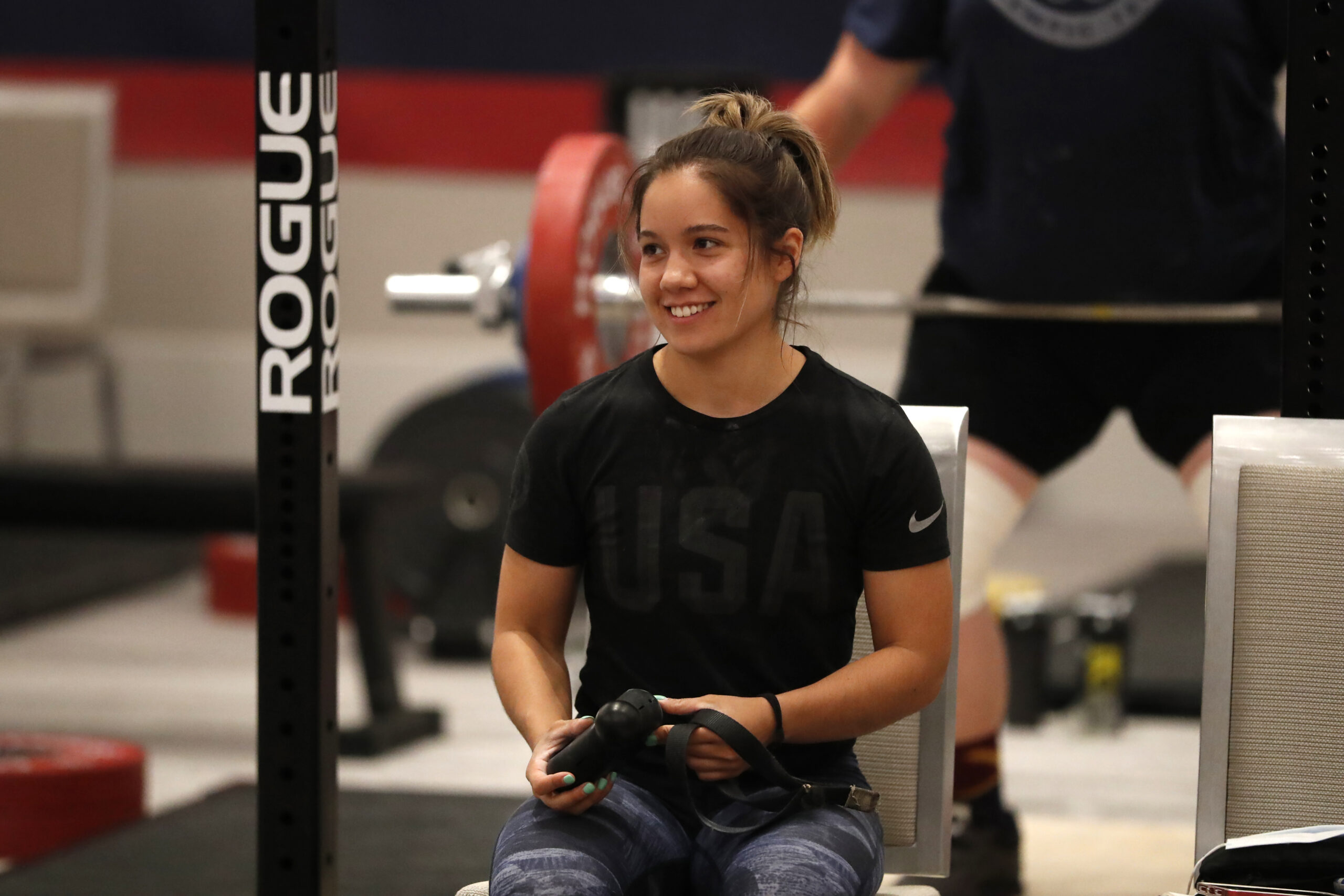 Jourdan Delacruz trains inside a Waikiki hote in 2021 in Honolulu. Delacruz is on track to make the Olympics this summer in Paris after qualifying for Tokyo. (AP Photo/Marco Garcia)