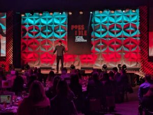 Mick Ebeling speaks as the keynote for the Valley Forge Tourism & Convention Board annual luncheon on Friday. Photo by Pete Ciriello/SportsTravel